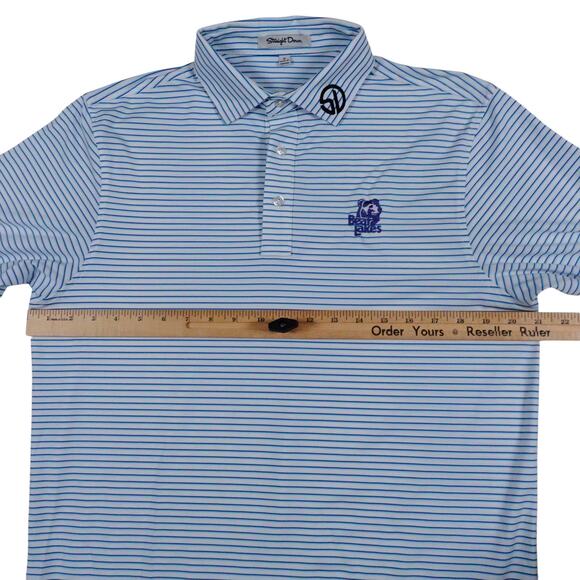 Straight Down Mens Blue Striped EMBROIDERED Golf Polo Shirt Bear Lake Small - Picture 6 of 7